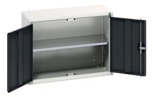 verso economy cupboard with 1 shelf. WxDxH: 800x350x600mm. RAL 7035/5010 or selected Verso Wall Mounted Cupboards with shelves